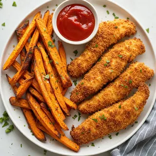 Baked Chicken Tenders with Sweet Potato Fries