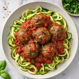 Beef Meatballs in Tomato Sauce with Zucchini Noodles