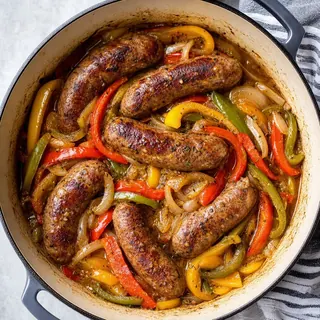 Beer Braised Sausage and Peppers