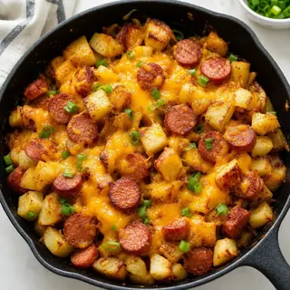 Cheesy Hot Dog & Potato Skillet
