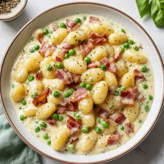 Creamy Gnocchi with Bacon & Peas