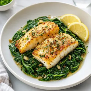 Garlic Butter Cod with Greens