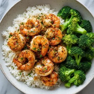 Garlic Butter Shrimp with Rice and Broccoli