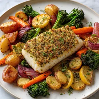 Herb Crusted Halibut with Roasted Vegetables