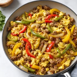 Pepper and Onion Sausage Scramble