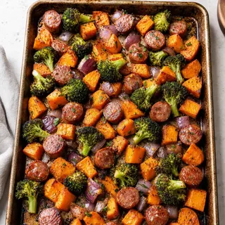 Sheet Pan Sausage and Sweet Potatoes