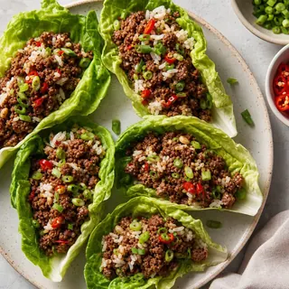 Spicy Ground Beef and Rice Lettuce Wraps