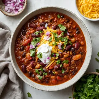 Three Bean Chili with Toppings