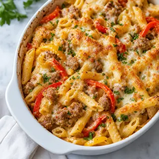 Turkey Sausage and Pepper Pasta Bake
