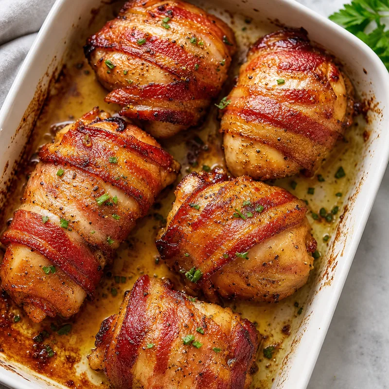 Baked Bacon Wrapped Chicken Thighs