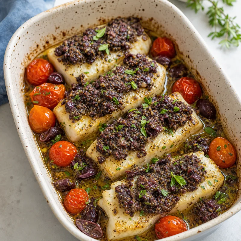 Baked Cod with Olive Tapenade