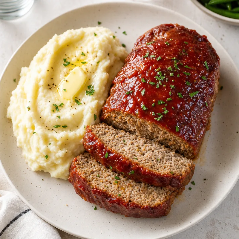 Baked Meatloaf with Mashed Potatoes