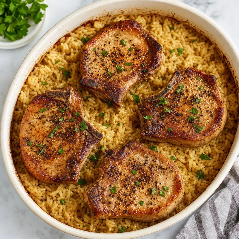 Baked Pork Chops and Rice
