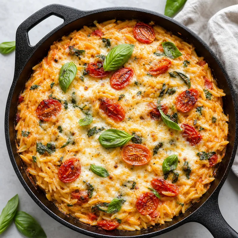 Baked Tomato Basil Orzo