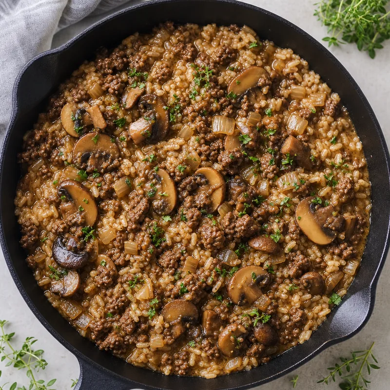Beef and Mushroom Rice Skillet