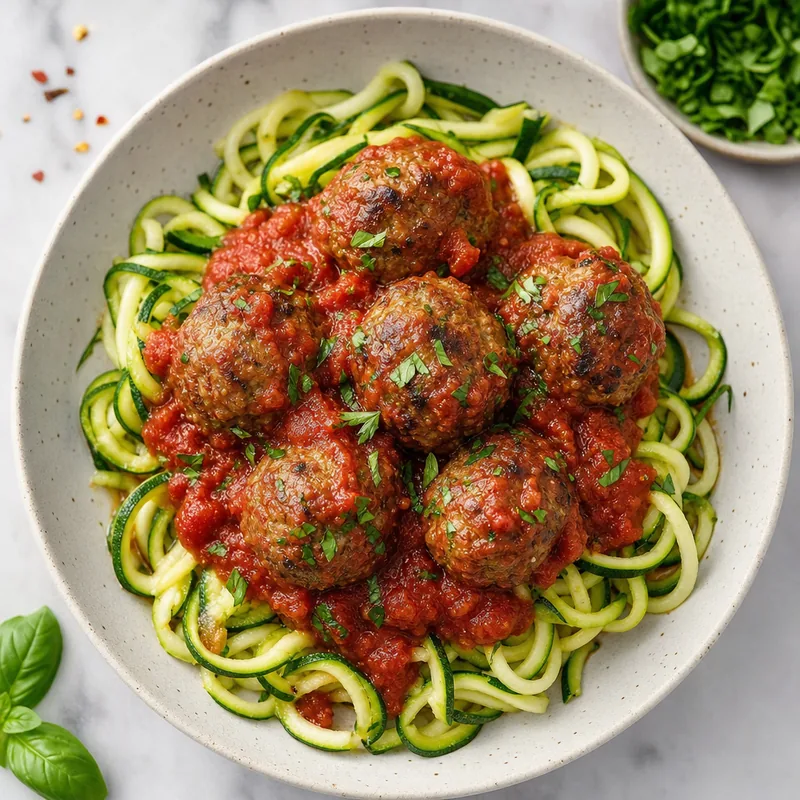 Beef Meatballs in Tomato Sauce with Zucchini Noodles