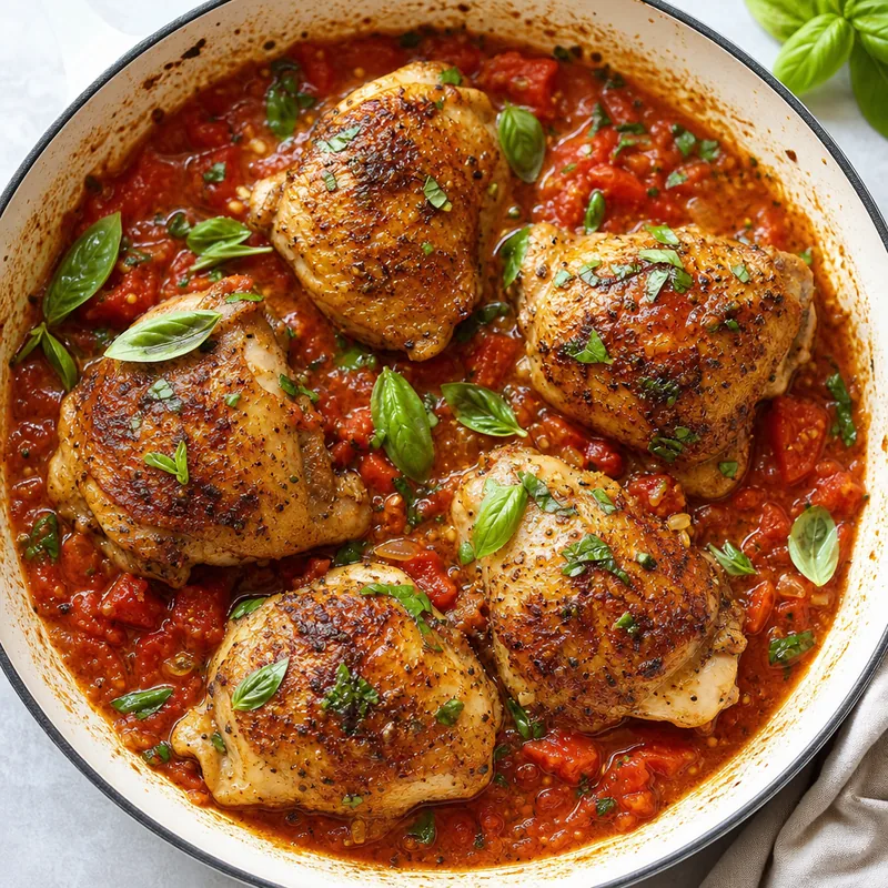 Braised Chicken Thighs with Tomatoes and Basil