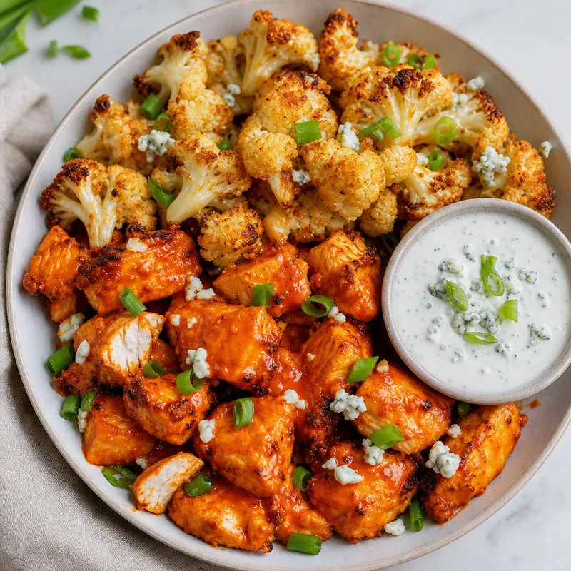 Buffalo Chicken and Cauliflower Bake