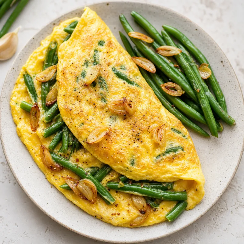 Caramelized Garlic and Green Bean Omelet