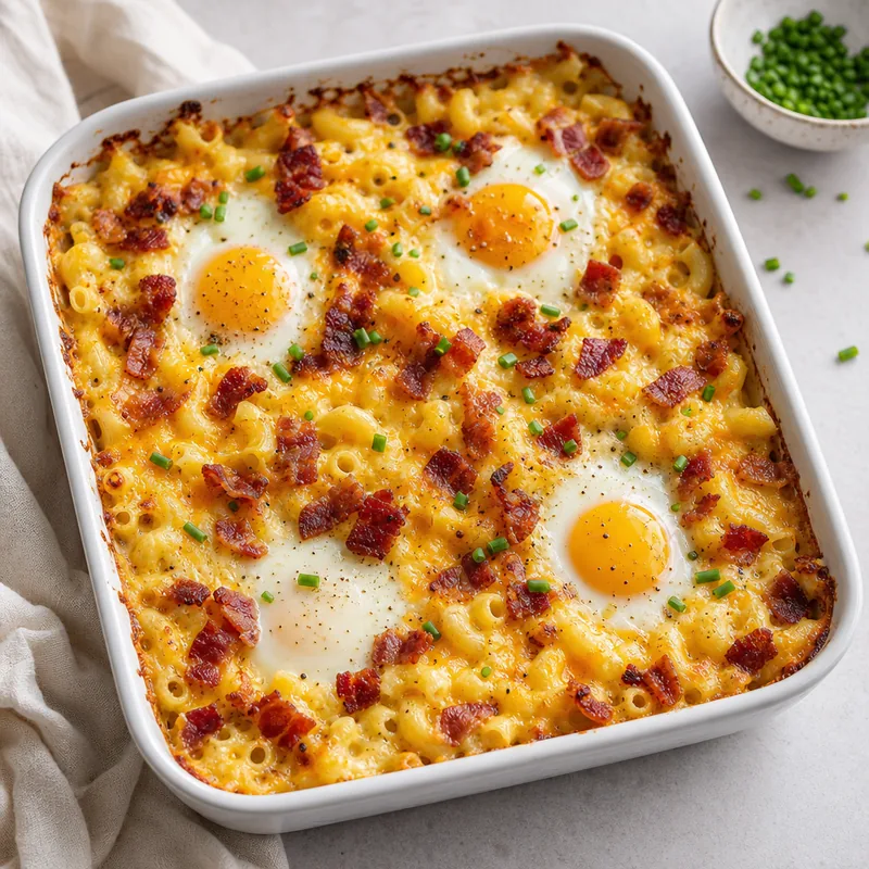 Cheesy Bacon Egg Pasta Bake