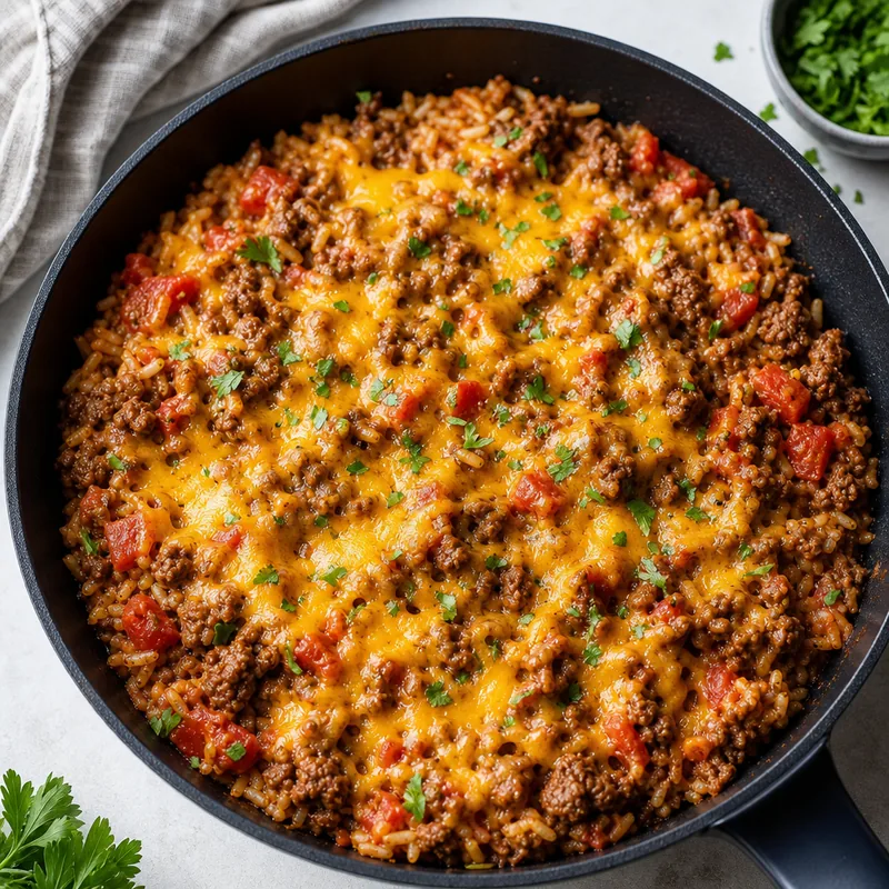 Cheesy Beef and Rice Skillet