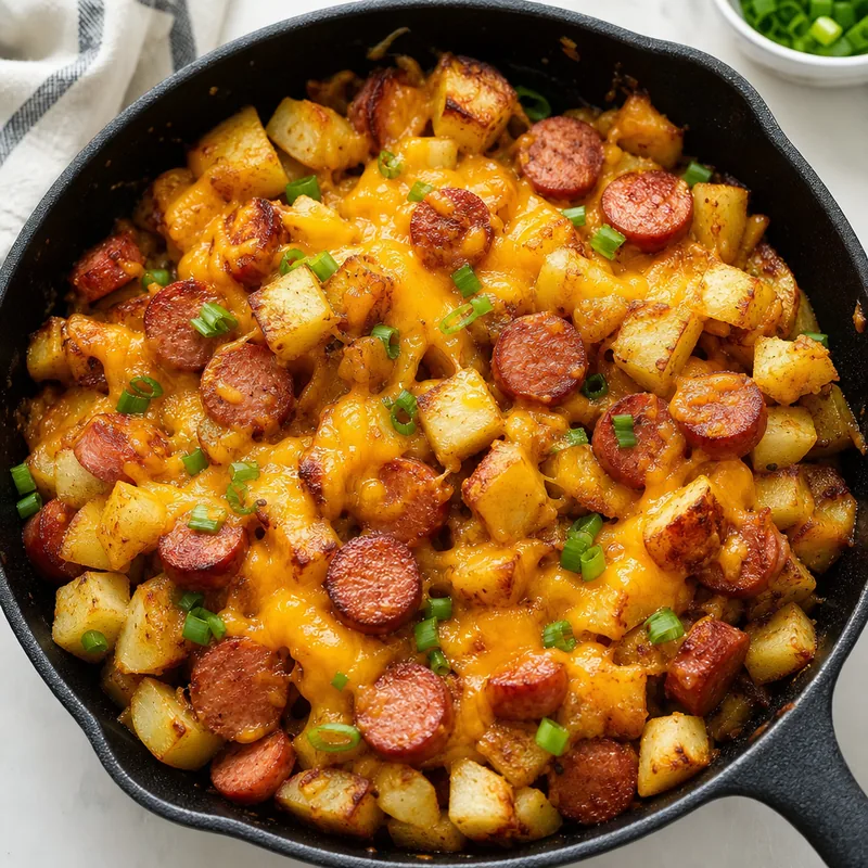 Cheesy Hot Dog & Potato Skillet