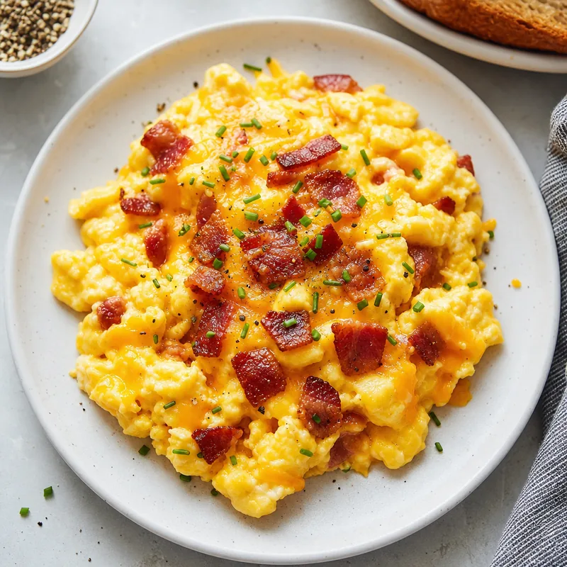 Cheesy Scrambled Eggs & Bacon