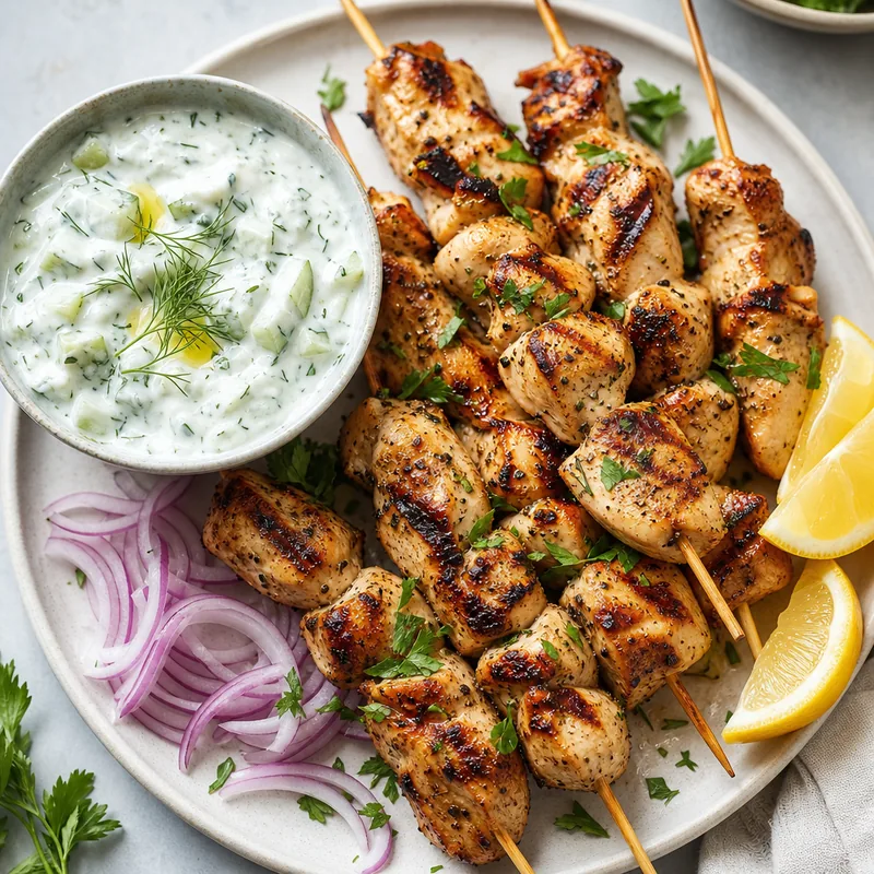 Chicken Souvlaki Skewers with Tzatziki