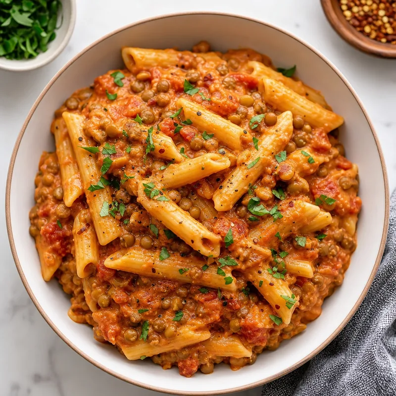 Creamy Tomato Lentil Pasta