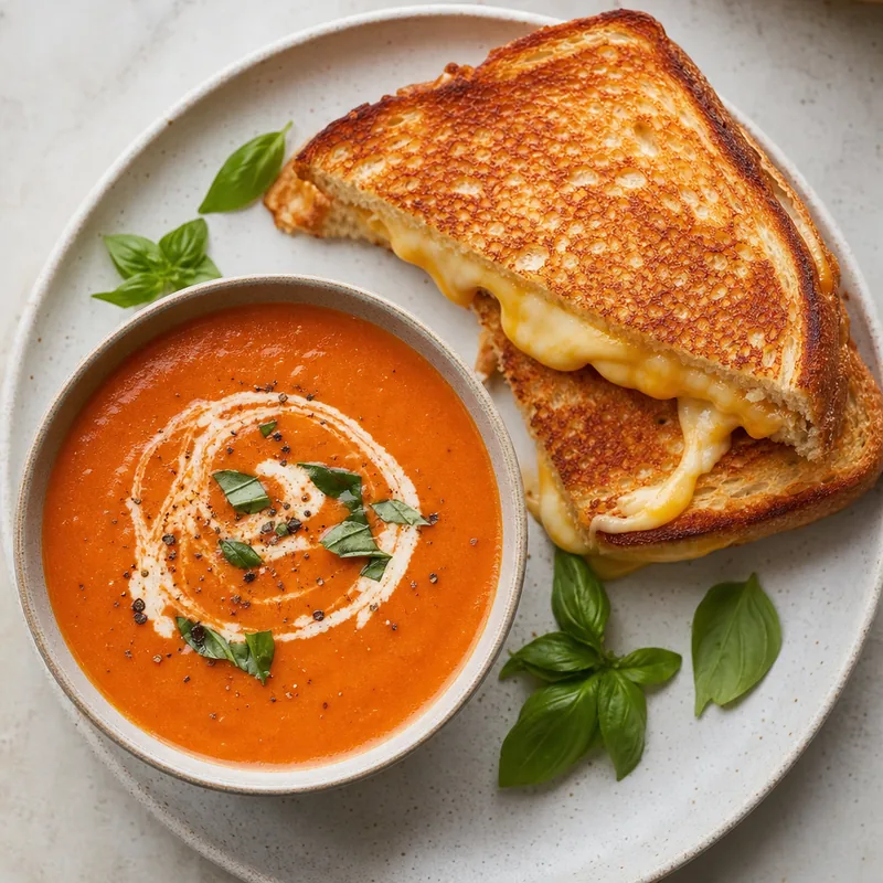 Creamy Tomato Soup with Grilled Cheese