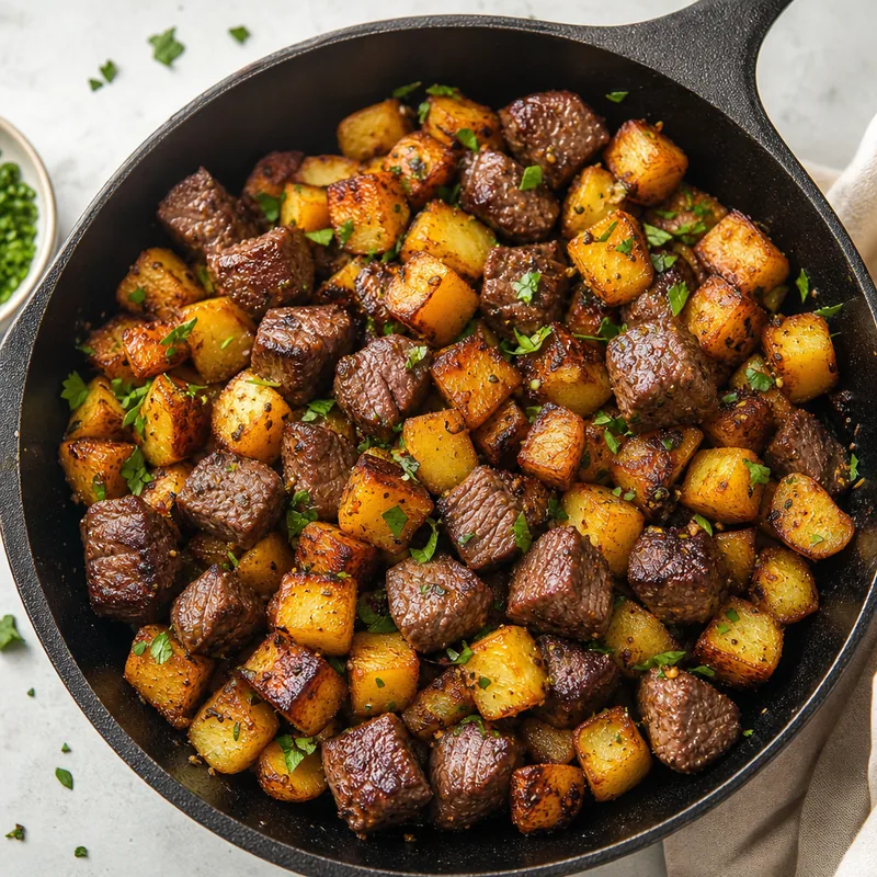 Crispy Potatoes and Steak Bites
