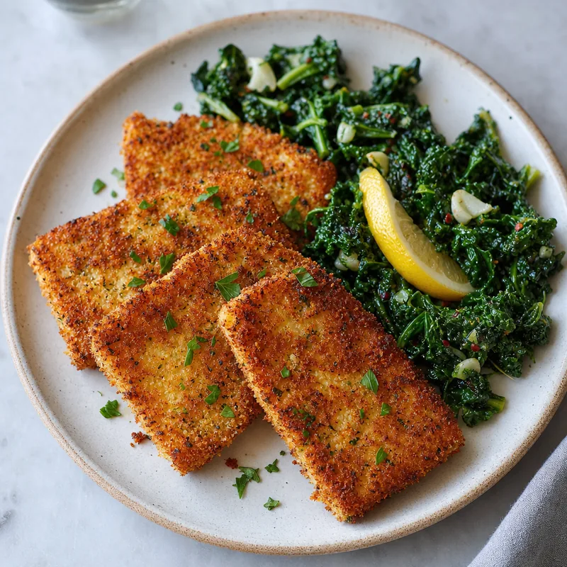 Crispy Tofu Cutlets with Greens