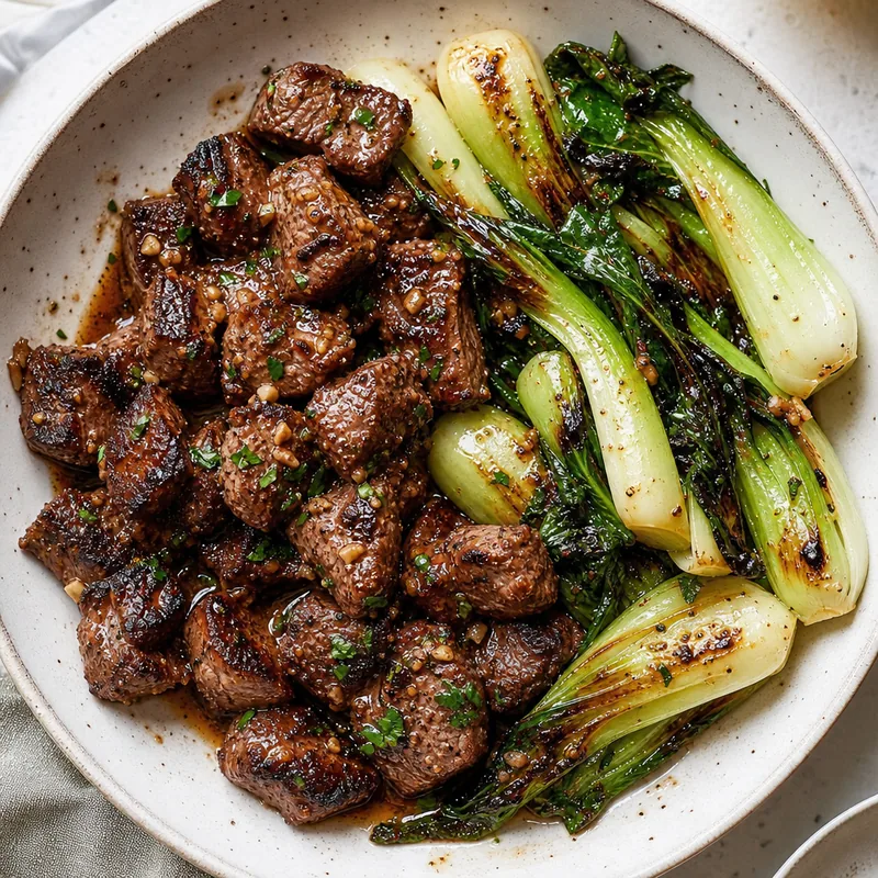 Garlic Butter Steak Tips with Bok Choy