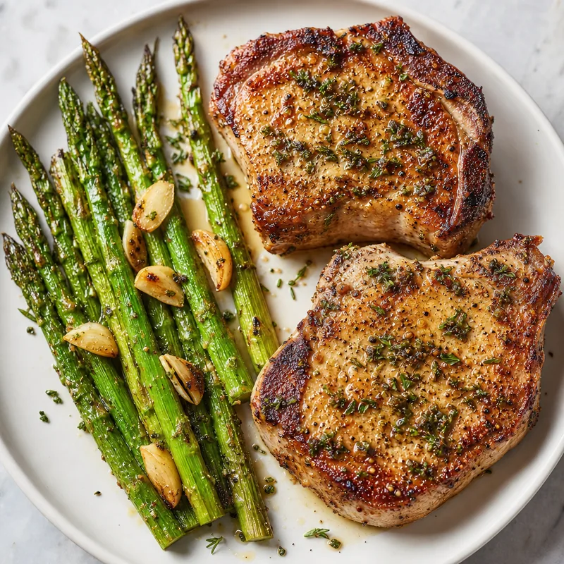 Garlic Herb Pork Chops with Asparagus