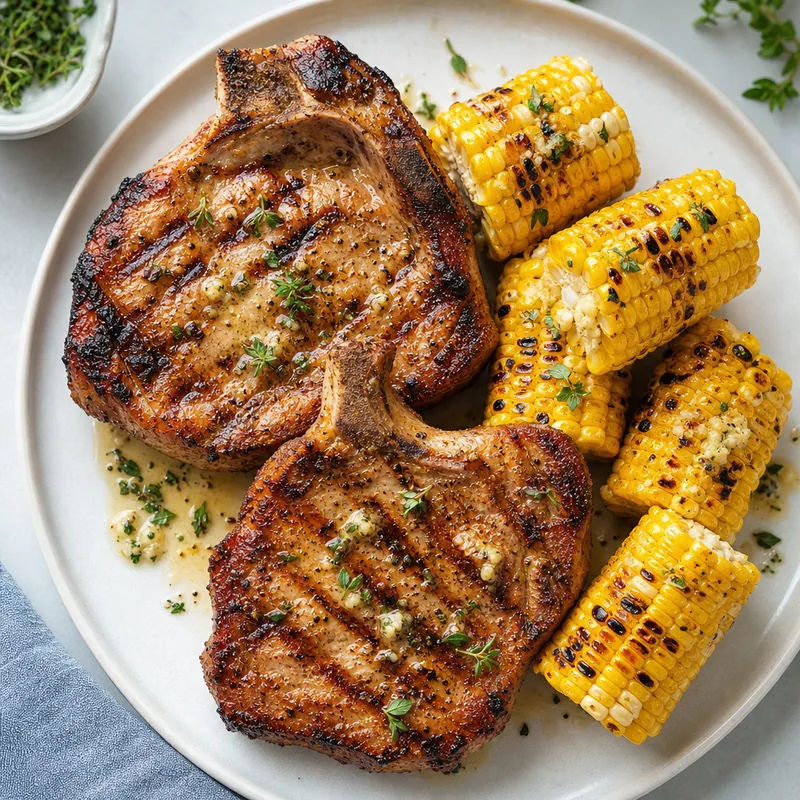 Grilled Pork Chops with Corn