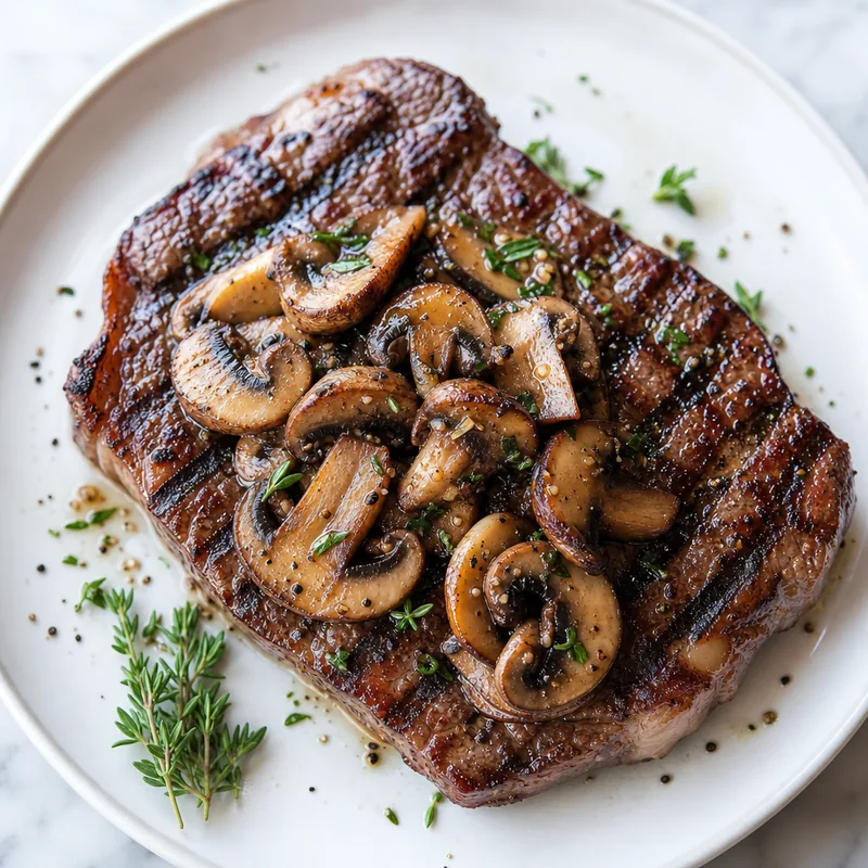 Grilled Steak with Mushroom Sauté