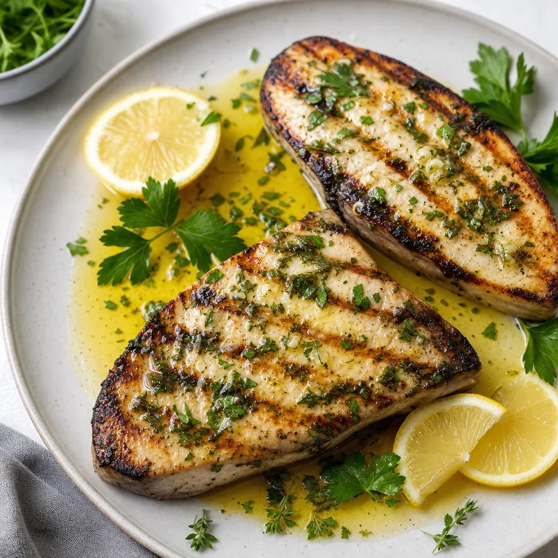 Grilled Swordfish with Lemon Herb Drizzle