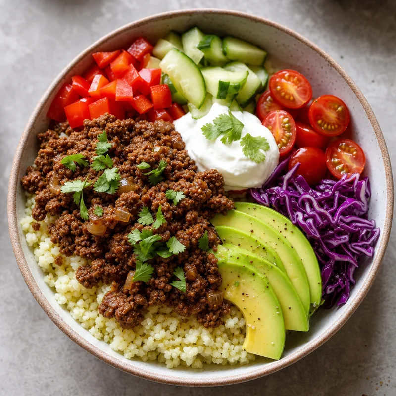 Ground Beef and Cauliflower Rice Bowl