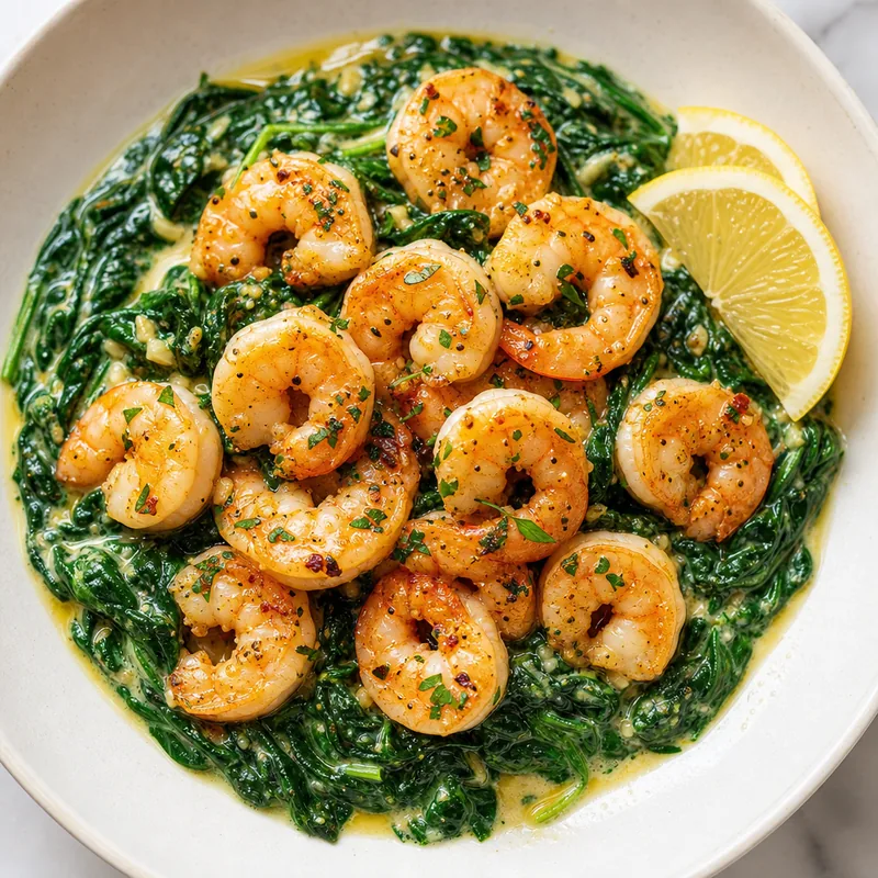 Lemon Garlic Shrimp with Spinach