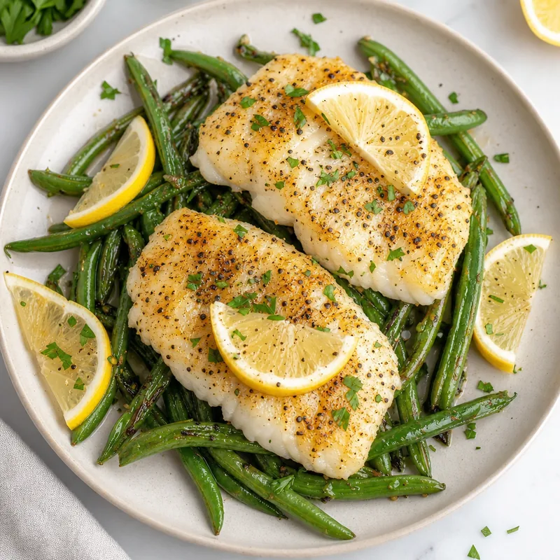 Lemon Pepper Cod and Green Beans