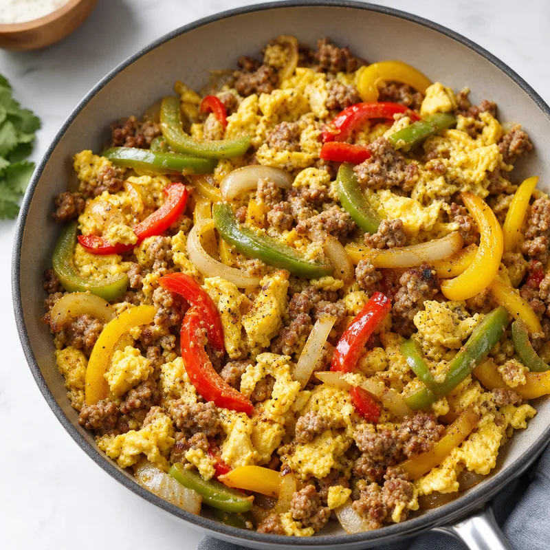 Pepper and Onion Sausage Scramble