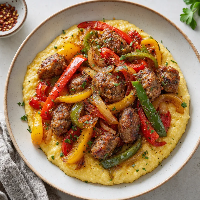 Sausage and Peppers with Polenta