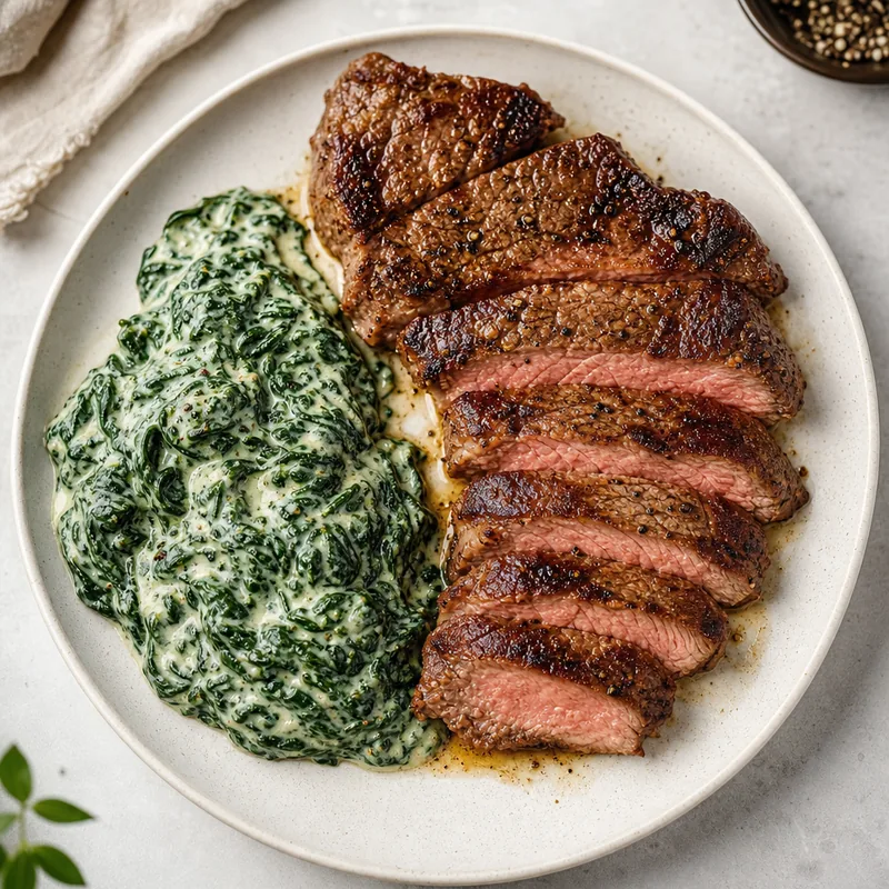 Seared Steak with Creamed Spinach