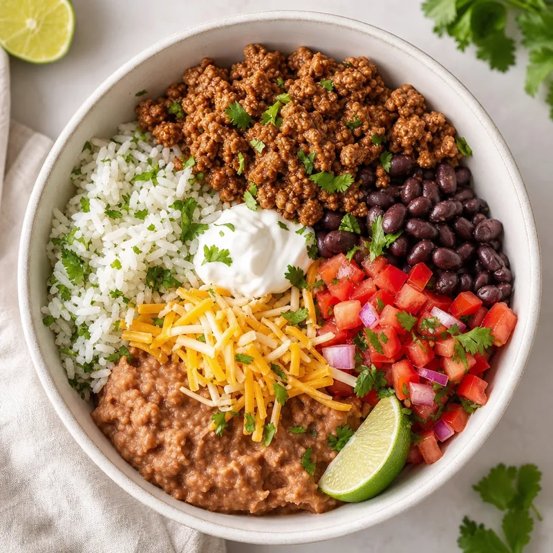 Seasoned Ground Pork Taco Burrito Bowl