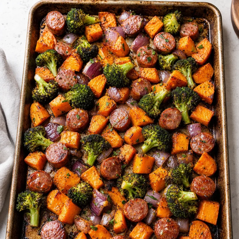 Sheet Pan Sausage and Sweet Potatoes