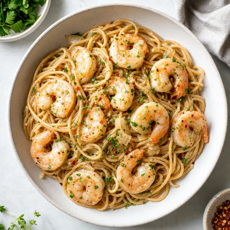 Shrimp Scampi Over Whole Grain Pasta