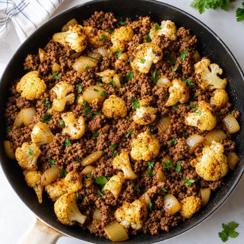 Spiced Ground Beef and Cauliflower Skillet