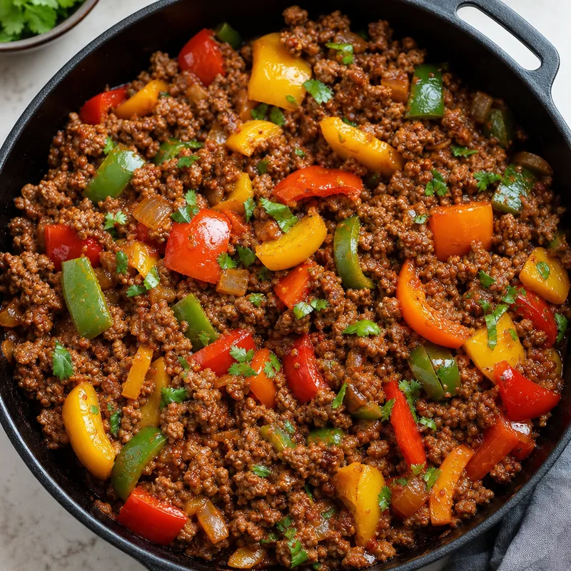 Spicy Ground Beef and Pepper Skillet