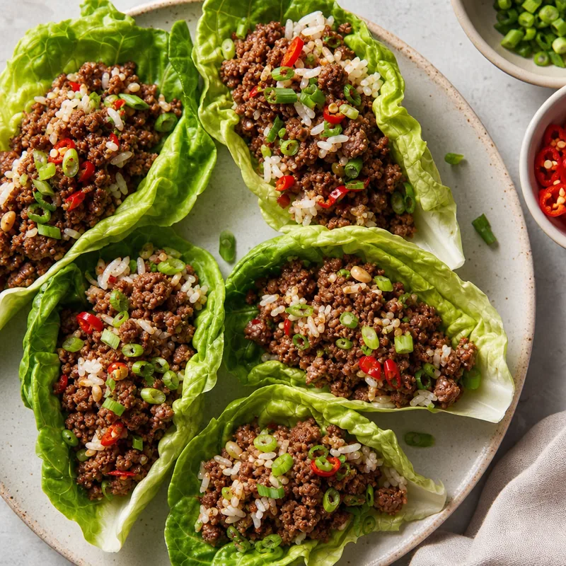 Spicy Ground Beef and Rice Lettuce Wraps