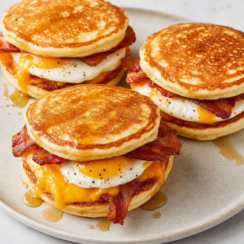 Stacked Pancake Breakfast Sandwiches